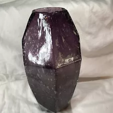 12” Geometric Seeded Gem Glass Vase Amethyst Purple Perfect For Cut Flowers