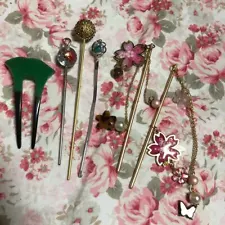 Kanzashi kimono Hair stick 6 Hairpins Set, Japanese Accessories, Hairpins, Cherr