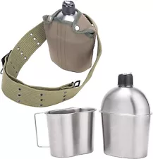 High Quality Stainless Steel Canteen Military with Cup and Green Nylon Cover