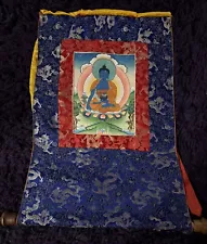 Antique Hand Painted Blue Tibetan Thangka Painting Buddhism