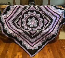 Handmade Crocheted  Mandala  Afghan- Queen Size Square Blanket 68”