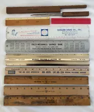 LOT of 10 Vintage Rulers - Wood / Metal / ADVERTISING 6" and 12"