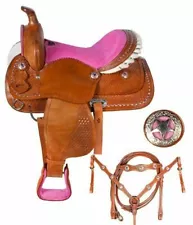 Premium Leather Brown-Pink Saddle For Barrel Racing Western Trail Horse