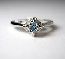 Genuine Natural Aquamarine & .10 ctw Diamonds 14K White Gold Ring Was $795 Video