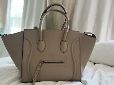 Authentic Celine Taupe Grained Leather Phantom Handbag