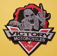 Victory Motorcycles Skeleton w Finger Embroidered Patch approx 3.75 x4"