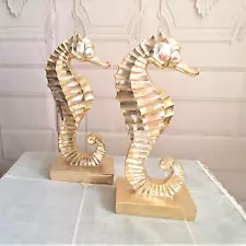 Beach Decor - Seahorse - Set of 2 - 12" figures statue - goldtone - Nautical