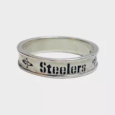 Pittsburgh Steelers Sterling 925 Silver Diamond Accent Ring Sz 8.75