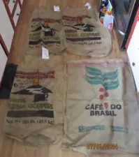 BURLAP COFFEE BEANS SACKS LOT OF 4--MOUNTAIN THUNDER & CAFE BRASIL