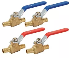 4 PCS 3/4" PEX Full Port Shut off Ball Valve Hot & Cold Brass Crimp Fittings