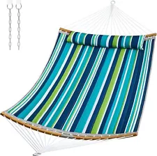 12 FT Quilted Fabric Hammock with Detachable Pillow, 2 Person 58"L x 10"W