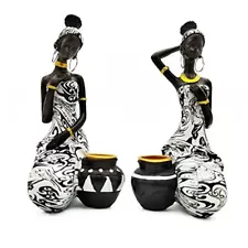 African Statues Art Sculptures Women Figure Girls Tribal Lady Black+white