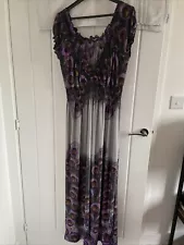 New Look Inspire Multi colour purple peacock feather stretchy maxi dress Size 20