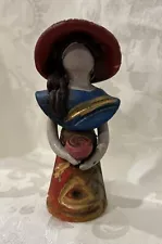 Dominican Republic Faceless Clay Doll Figurine w/Blue & Red Dress 5 inches tall