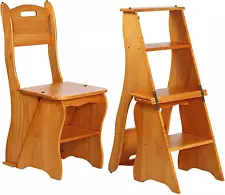 Wooden Folding Library Ladder Chair2 in 1 Lightweight Portable Multifunctional