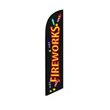 Fireworks Black Swooper Flutter Feather Flag | 3ft W x 11.5ft Tall