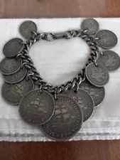 Vintage 1950's to 1960's Coin Bracelet Foreign Coins Charms Dangle 7"