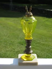 ca.1870's - New England Whale Oil Lamp - Vaseline Glass - Rare!