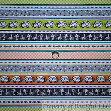 BonEful Fabric Cotton Quilt Rainbow Stripe Jungle Safari Zoo Kid Baby SALE SCRAP