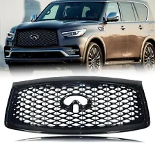 Front Grill Bumper Mesh Vent Grille Camera Hole Fits for INFINITI QX80 2018-2021