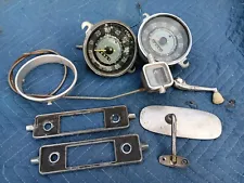 VW Beetle 60s Parts Lot Vintage Speedometer Radio Bezels Fuel Gauge Mirror