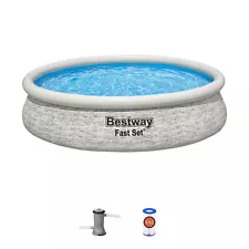 Bestway Fast Set 12' x 30" Inflatable Stacked Stone Swimming Pool Set (Used)