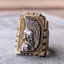 Vintage Mexican Biker Ring Aztec Chief Signet Nickel Copper Sterling 1940s Rare