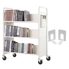 VEVOR 3-Tier Rolling Book Trolley Library Cart 330 lbs with W-Shaped Shelves