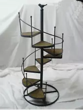 Gray Metal & Wood Spiral Staircase Display Stand for plants, collectibles & more