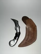 Handmade Damascus Steel Karambit with Leather sheath