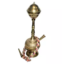 VINTAGE DIAMOND BRAND BRASS HOOKAH 12" TALL - FLOWER ENGRAVING - VERY GOOD COND.