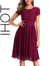 Burgundy Short Sleeve Floral Lace Overlay Fit & Flare IHot Dress Sz S NWT SALE !