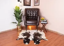 Tricolor Cowhide Rug Cow Hide Skin Hair on Handmade Leather Area Rug 3x4 ft Sale