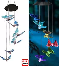 Solar LED Garden Outdoor Wind Chimes Colour Changing Lights Hanging butterfly US