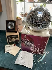 RARE Vintage Original 1970s Mirrored Motorized Disco Ball 10" w/ Spotlite TESTED