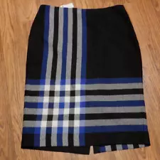 TALBOT'S new black luna blue macro plaid tartan pencil skirt dark academia 12 1E