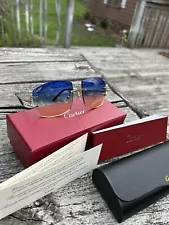 New Cartier rimless sunglasses glasses transitions blue Lenses