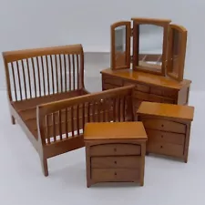 4 Pc Dollhouse Miniature Bedroom Furniture Lot Mission Style 1/12 Scale G22