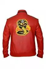 Mens Cobra Kai Johnny Lawrence Karate Kid Red Bomber Jacket - Halloween Sale