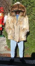 Men's 100% Real Coyote Fur Coat Jacket With Hood Coat Outwear 2XL