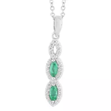 AAA Kagem Zambian Intense Green Emerald & Zircon Pendan18" Chain Rhodium Plated