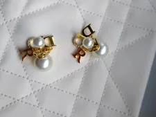 DIOR Tribales Pearl Drop Charm Gold Earrings