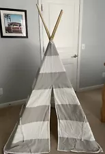 Zeldabelle Canvas Play Tent Teepee, Gray & White, 48”x48”x60”, Made in USA