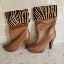 Curations Women's Brown Zebra Leather Print Heeled Boots - Size 7M