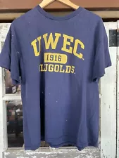 Vintage UWEC thrashed t-shirt large blugolds grunge paint splatter eau claire wi