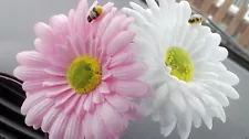 2 x Gerbera Daisy Car Dash Flower Light Pink & White for VW Beetle Bug Vase GIFT