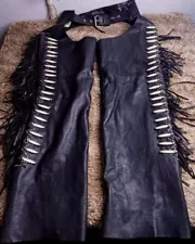 Vintage Sunriders Western Wear Fringe Studded Leather Chaps Women's Size L 38"