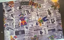 Vin Black & White Newspaper Advertising Print w/ Boy & Girl Fabric 3+ Yds