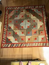 19th C. Antique Log Cabin Patchwork Quilt Handmade 82x82” Excellent Cond.