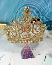 XL Royal Queen Gold Crown, Wedding Crystal Headpiece, Renaissance, Pageant, Prom